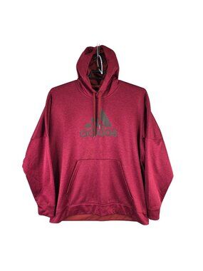 Mens Adidas Red Pullover Hoodie Sweatshirt Drawstring 100% Polyester Size 2XL